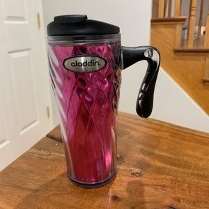 Aladdin Thermal travel Cup to go coffee tea thermos pink handle lid mug lid